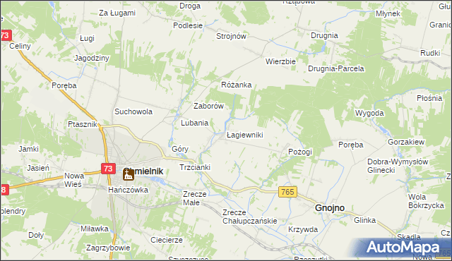 mapa Łagiewniki gmina Chmielnik, Łagiewniki gmina Chmielnik na mapie Targeo