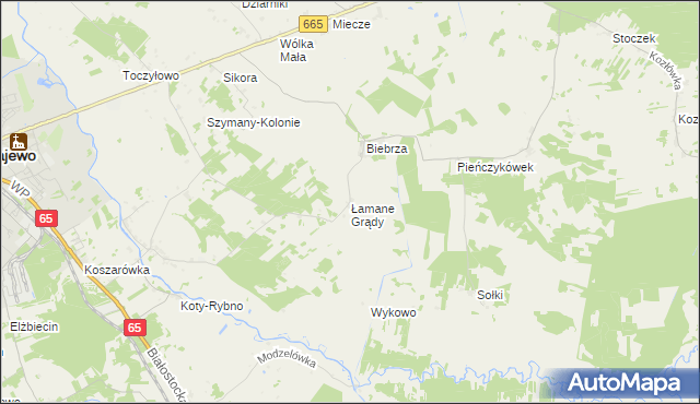 mapa Łamane Grądy, Łamane Grądy na mapie Targeo