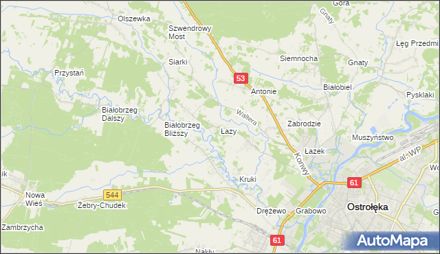 mapa Łazy gmina Olszewo-Borki, Łazy gmina Olszewo-Borki na mapie Targeo