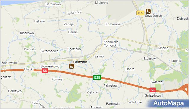 mapa Łekno gmina Będzino, Łekno gmina Będzino na mapie Targeo