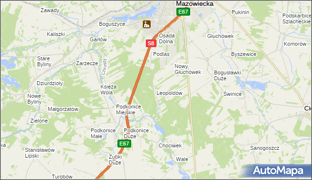 mapa Leopoldów gmina Rawa Mazowiecka, Leopoldów gmina Rawa Mazowiecka na mapie Targeo