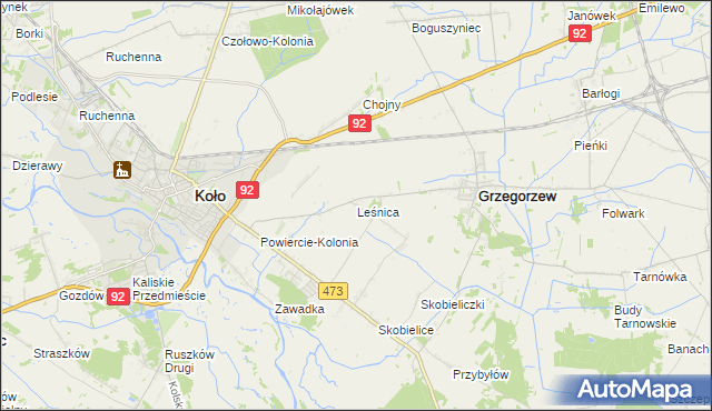 mapa Leśnica gmina Koło, Leśnica gmina Koło na mapie Targeo