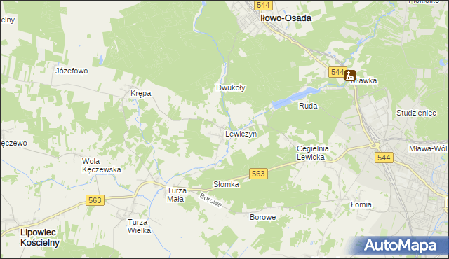 mapa Lewiczyn gmina Lipowiec Kościelny, Lewiczyn gmina Lipowiec Kościelny na mapie Targeo