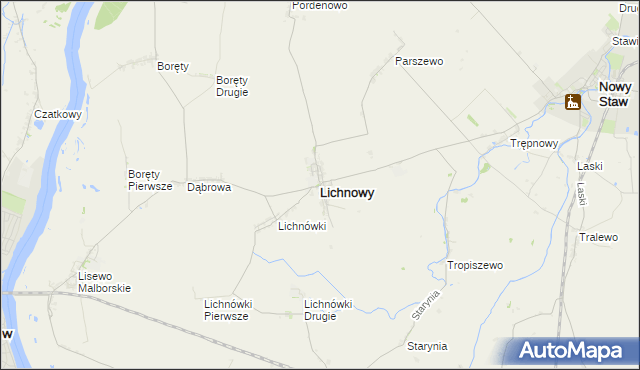 mapa Lichnowy powiat malborski, Lichnowy powiat malborski na mapie Targeo