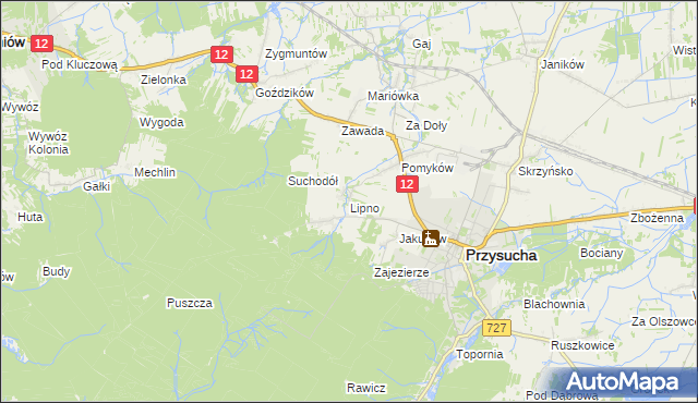 mapa Lipno gmina Przysucha, Lipno gmina Przysucha na mapie Targeo