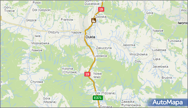 mapa Lipowica gmina Dukla, Lipowica gmina Dukla na mapie Targeo