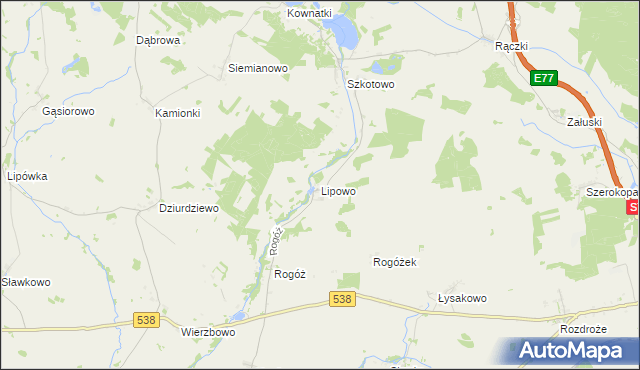 mapa Lipowo gmina Kozłowo, Lipowo gmina Kozłowo na mapie Targeo
