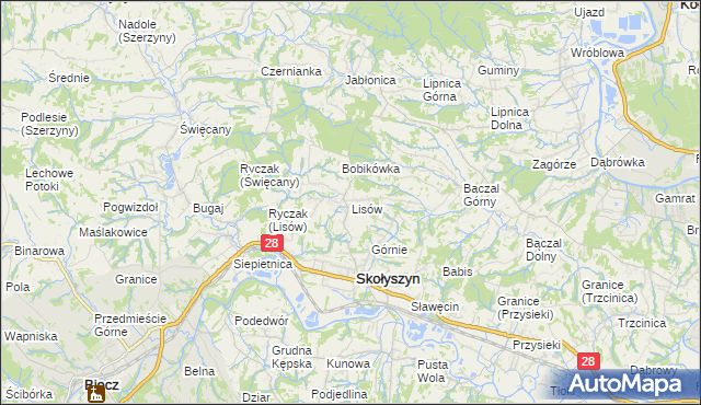mapa Lisów gmina Skołyszyn, Lisów gmina Skołyszyn na mapie Targeo