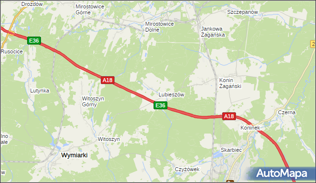 mapa Lubieszów gmina Wymiarki, Lubieszów gmina Wymiarki na mapie Targeo