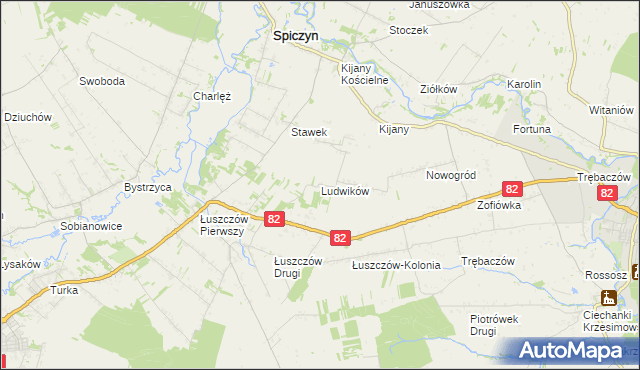 mapa Ludwików gmina Spiczyn, Ludwików gmina Spiczyn na mapie Targeo