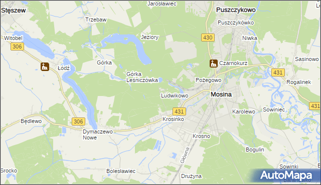 mapa Ludwikowo gmina Mosina, Ludwikowo gmina Mosina na mapie Targeo