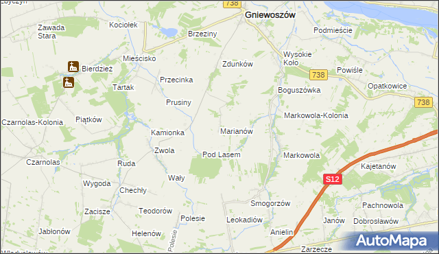 mapa Marianów gmina Gniewoszów, Marianów gmina Gniewoszów na mapie Targeo