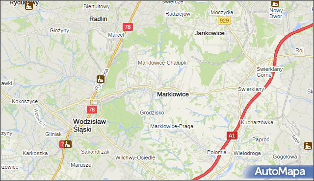 mapa Marklowice, Marklowice na mapie Targeo