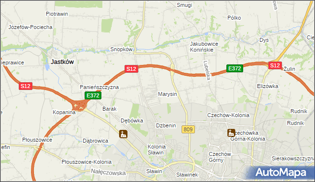 mapa Marysin gmina Jastków, Marysin gmina Jastków na mapie Targeo