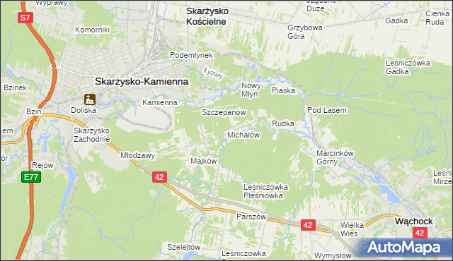 mapa Michałów gmina Skarżysko Kościelne, Michałów gmina Skarżysko Kościelne na mapie Targeo
