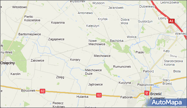 mapa Miechowice gmina Brześć Kujawski, Miechowice gmina Brześć Kujawski na mapie Targeo