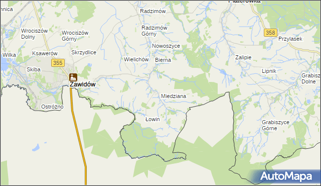 mapa Miedziana gmina Sulików, Miedziana gmina Sulików na mapie Targeo