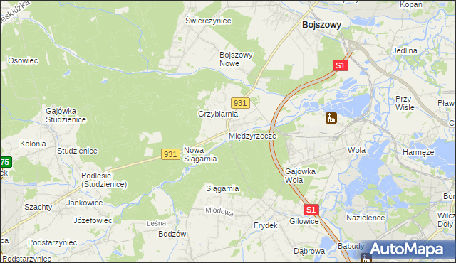 mapa Międzyrzecze gmina Bojszowy, Międzyrzecze gmina Bojszowy na mapie Targeo