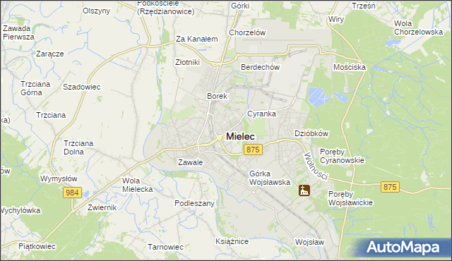 mapa Mielca, Mielec na mapie Targeo