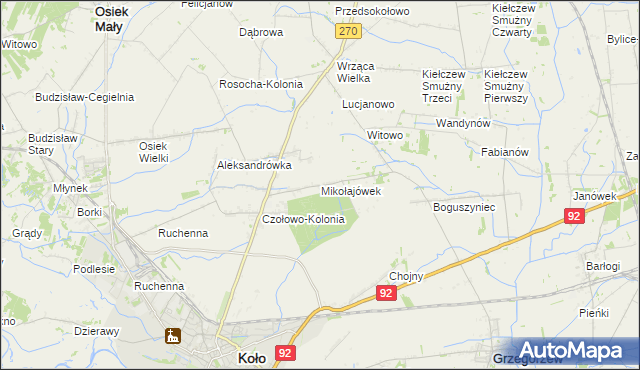 mapa Mikołajówek gmina Koło, Mikołajówek gmina Koło na mapie Targeo