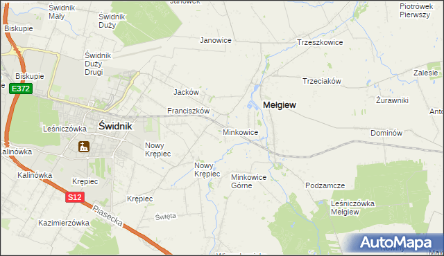 mapa Minkowice gmina Mełgiew, Minkowice gmina Mełgiew na mapie Targeo