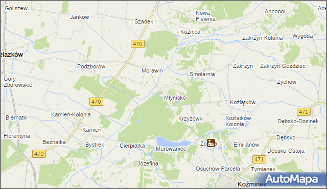 mapa Młynisko gmina Koźminek, Młynisko gmina Koźminek na mapie Targeo