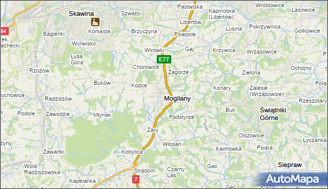 mapa Mogilany, Mogilany na mapie Targeo