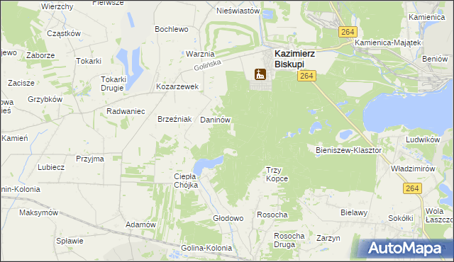 mapa Mokra gmina Kazimierz Biskupi, Mokra gmina Kazimierz Biskupi na mapie Targeo