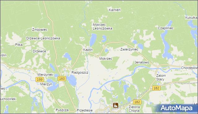 mapa Mokrzec gmina Międzychód, Mokrzec gmina Międzychód na mapie Targeo