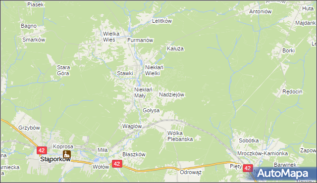 mapa Nadziejów gmina Stąporków, Nadziejów gmina Stąporków na mapie Targeo