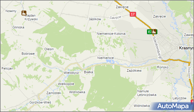 mapa Niemienice gmina Krasnystaw, Niemienice gmina Krasnystaw na mapie Targeo