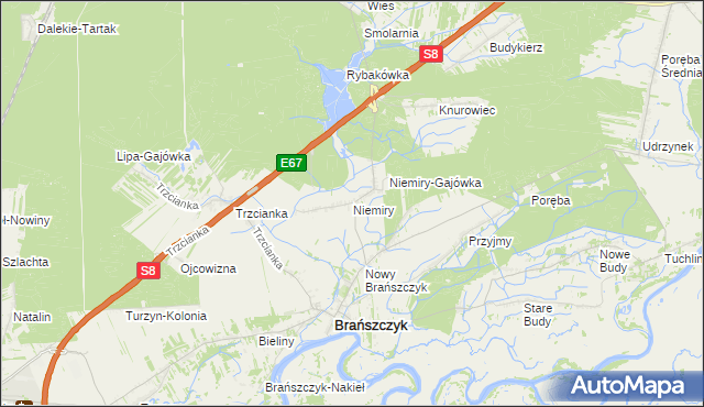 mapa Niemiry gmina Brańszczyk, Niemiry gmina Brańszczyk na mapie Targeo