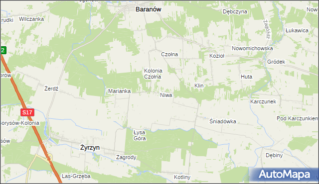 mapa Niwa gmina Baranów, Niwa gmina Baranów na mapie Targeo