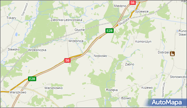 mapa Noskowo gmina Sławno, Noskowo gmina Sławno na mapie Targeo