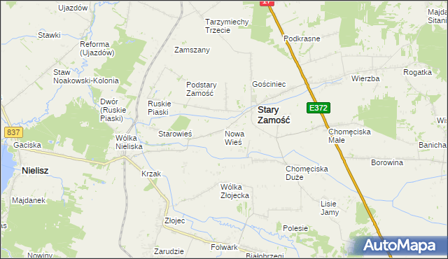 mapa Nowa Wieś gmina Stary Zamość, Nowa Wieś gmina Stary Zamość na mapie Targeo