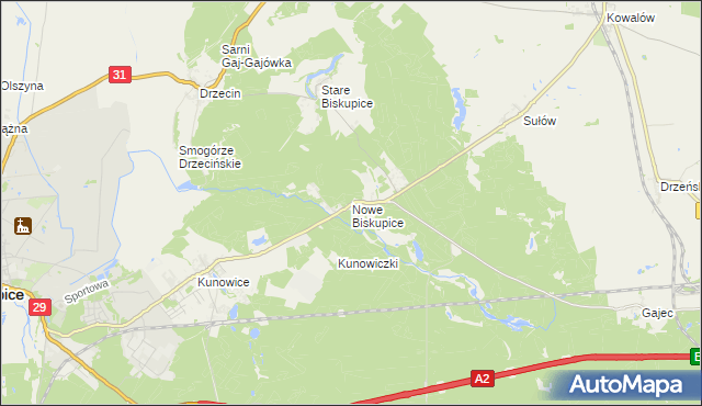 mapa Nowe Biskupice gmina Słubice, Nowe Biskupice gmina Słubice na mapie Targeo