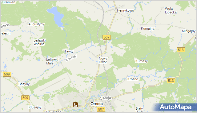 mapa Nowy Dwór gmina Orneta, Nowy Dwór gmina Orneta na mapie Targeo