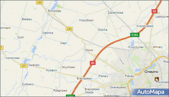 mapa Obora gmina Gniezno, Obora gmina Gniezno na mapie Targeo