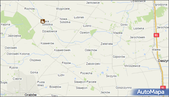 mapa Odechów gmina Grabów, Odechów gmina Grabów na mapie Targeo