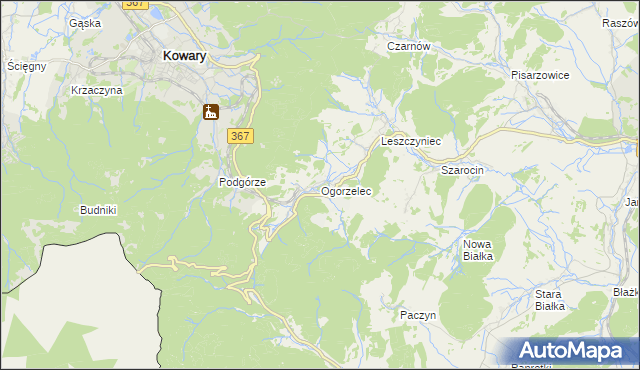 mapa Ogorzelec gmina Kamienna Góra, Ogorzelec gmina Kamienna Góra na mapie Targeo