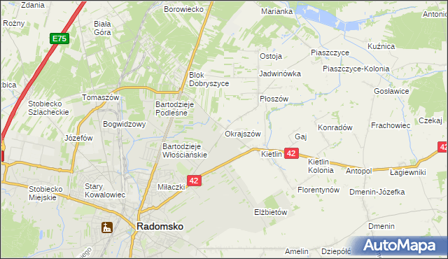 mapa Okrajszów, Okrajszów na mapie Targeo