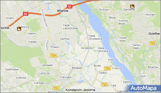 mapa Okrzeszyn gmina Konstancin-Jeziorna, Okrzeszyn gmina Konstancin-Jeziorna na mapie Targeo