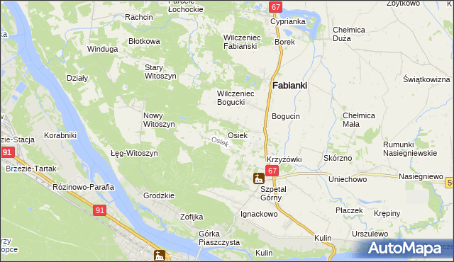 mapa Osiek gmina Fabianki, Osiek gmina Fabianki na mapie Targeo