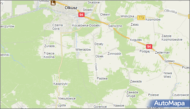 mapa Osiek gmina Olkusz, Osiek gmina Olkusz na mapie Targeo