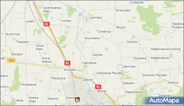 mapa Ostrów gmina Ozorków, Ostrów gmina Ozorków na mapie Targeo