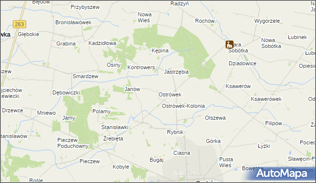 mapa Ostrówek gmina Grabów, Ostrówek gmina Grabów na mapie Targeo