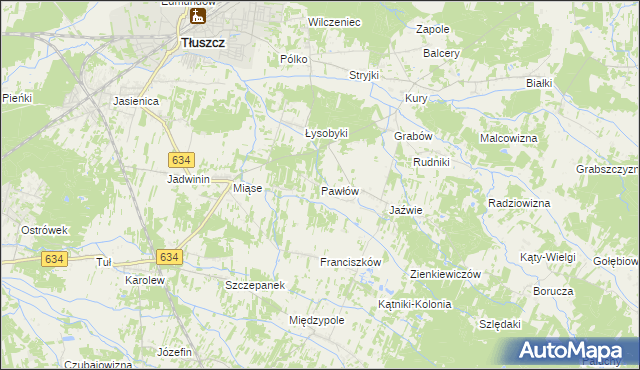 mapa Pawłów gmina Tłuszcz, Pawłów gmina Tłuszcz na mapie Targeo