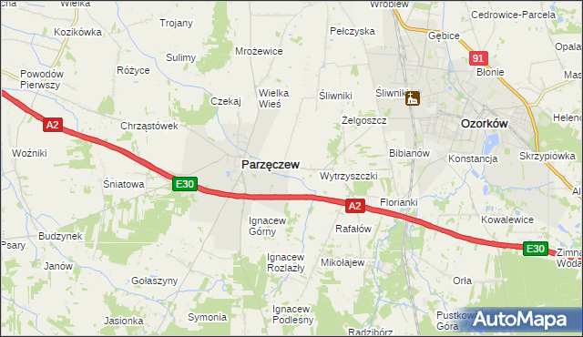 mapa Piaskowice gmina Parzęczew, Piaskowice gmina Parzęczew na mapie Targeo