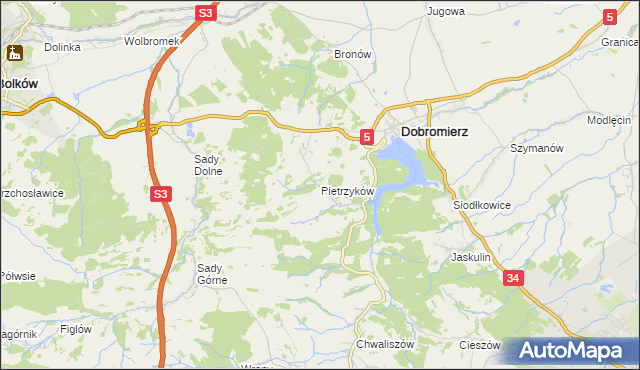 mapa Pietrzyków gmina Dobromierz, Pietrzyków gmina Dobromierz na mapie Targeo