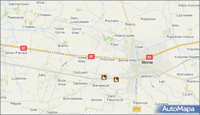 mapa Piorunów gmina Błonie, Piorunów gmina Błonie na mapie Targeo